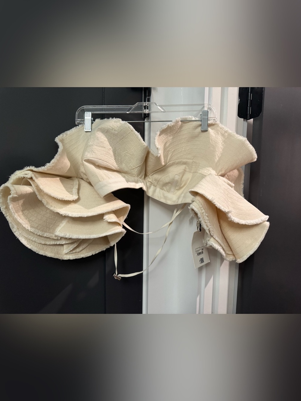Jacquemus Cream Ruffled Strapless Crop Top